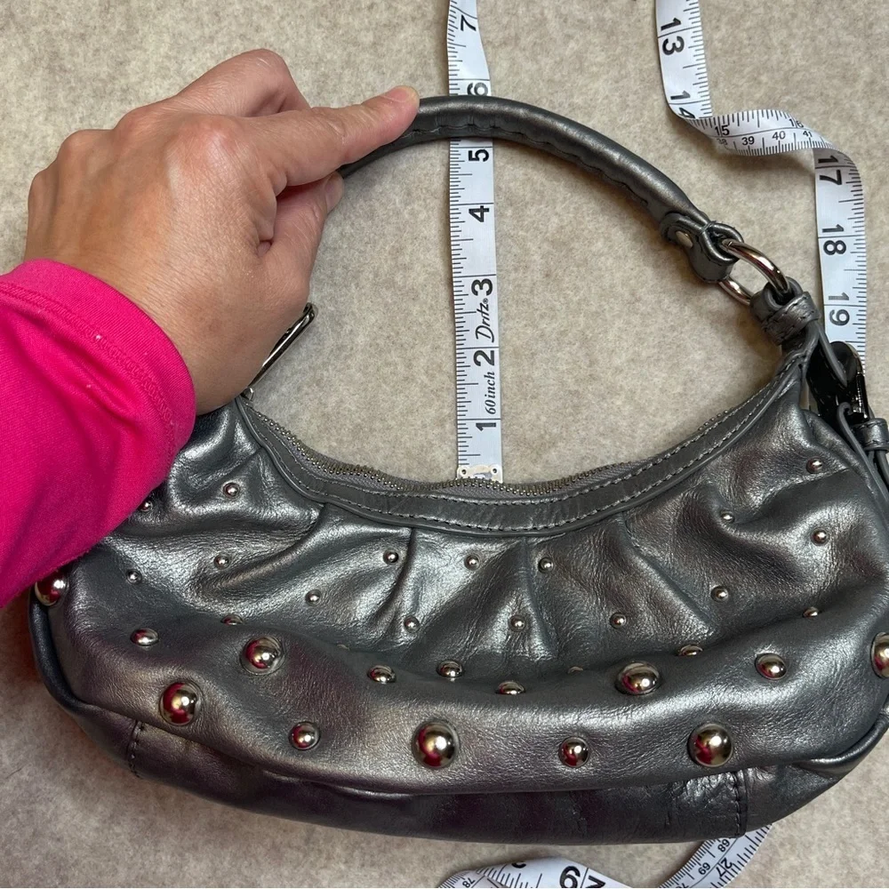 Badgley Mischka Gray Silver Studded Crescent Small Hobo Bag Purse